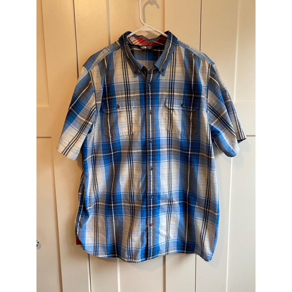 The North Face Shirt Plaid Men XXL Button Up Double Pockets Cotton Blend sku1